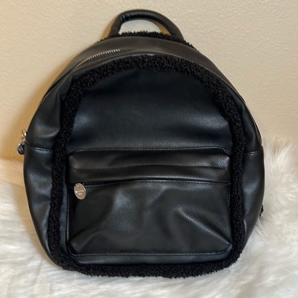 Madden Girl Handbags - Madden Girl Black Fleece Lined Mini Backpack